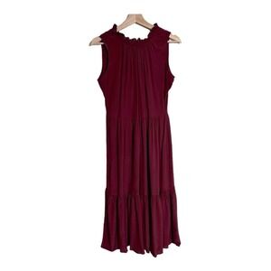 Calvin Klein Sleeveless Tiered Maxi Dress Burgundy Wine Size 2 Ruffle Neck